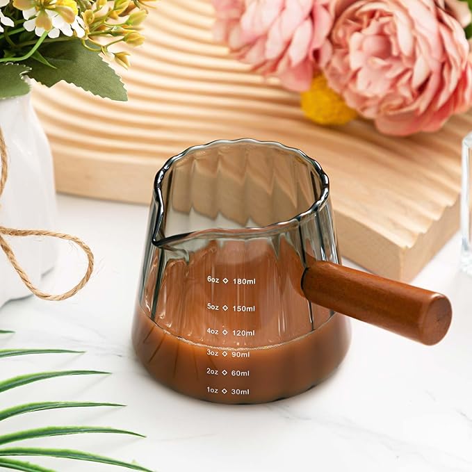 1 Pcs Espresso Shot Glass with Handle, 6 oz/180 ml Espresso Cup with Single V-shaped Mouth, Measuring Cup for Milk Tea Coffee Bar Accessories (Gray)