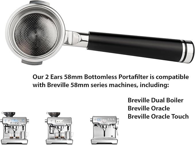 LILQ 58mm Bottomless Naked 2 Ears Portafilter Compatible with Breville Machines– Includes 18–20g Basket