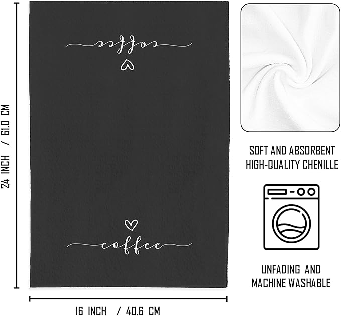 Coffee Decor Kitchen Towels - Bar Dish Towels, Gifts for Coffee Lovers, 1624 Inches (Black)