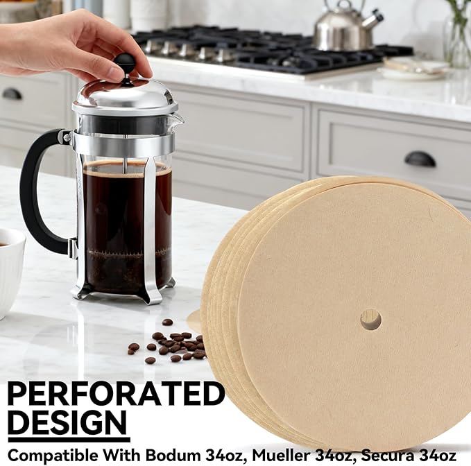 Coffee Filters Compatible with French Press 34oz, 100Pcs Percolator Filters For Mueller 34oz, Veken 34oz Coffee Maker
