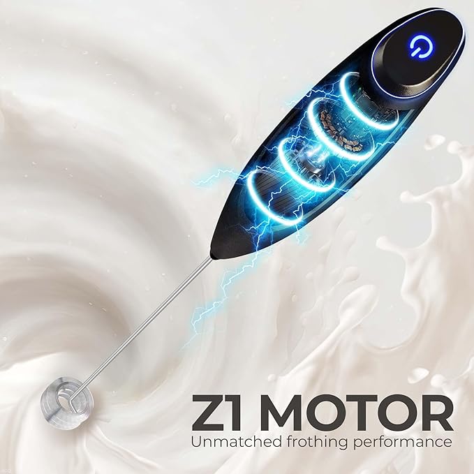 Zulay Kitchen Patented Tornado Triple Whisk Milk Frother with 4 Duracell Batteries – Handheld Foam Maker for Coffee, Lattes, Matcha & Hot Chocolate – Rich, Creamy Froth in Seconds