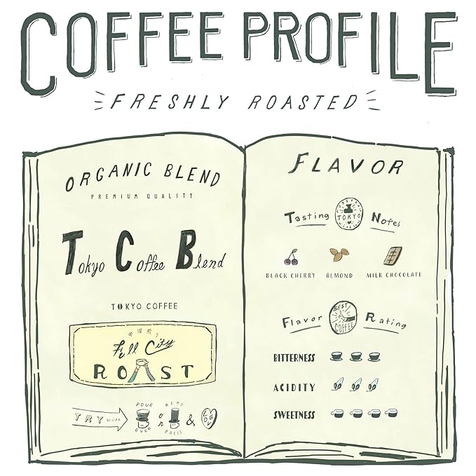 TOKYO COFFEE Organic Blend, Medium Roast Whole Bean Coffee from Japan - 12oz Bag - Sweet and Smooth Signature Blend made with 100% Arabica Beans
