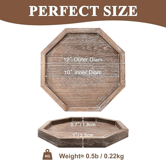 Large Wood Trays Home Decor Farmhouse Candle Holder Plate for Coffee Table Rustic Wooden Decorative Tray Vintage Table Centerpiece for Living Room Kitchen Counter Decor and Bathroom Accessories Trays