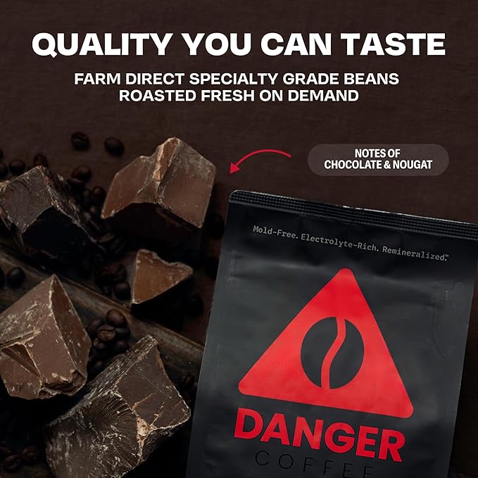 Danger Coffee by Dave Asprey, Remineralized, Mold Free & Lab Tested Ground Healthy Coffee, Dark Roast, 10.9 Ounce