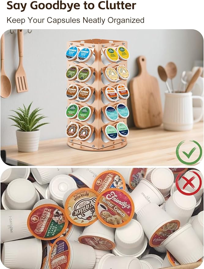 K Cup Holder, Coffee Pod Holder for Keurig – 360° Rotating Aluminum Coffee Organizer for Countertop,Saving Design with Anti-Slip Base for Kitchen or Office,Capacity of 40 Pods,Gold