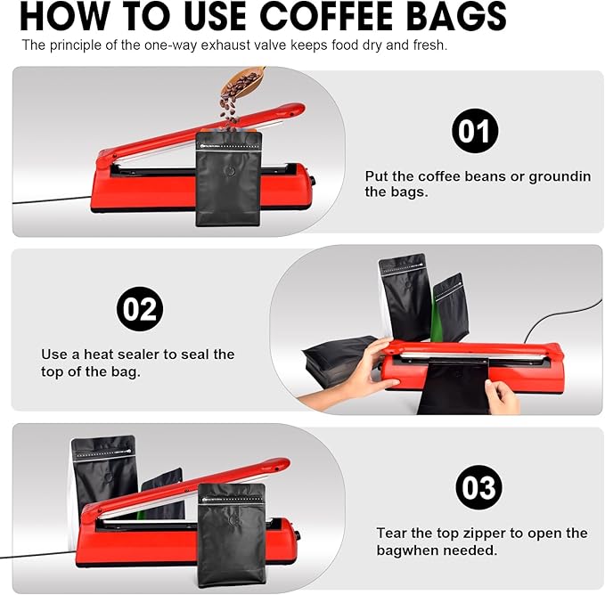 Coffee Bags with Valve(60pcs,8oz,0.5lb) Vented Coffee Beans Packaging Bags High Barrier Aluminumed Foil Flat Bottom Heat Sealed Side Zipper Resealable Storage Bag for Home or Business（Black+White）
