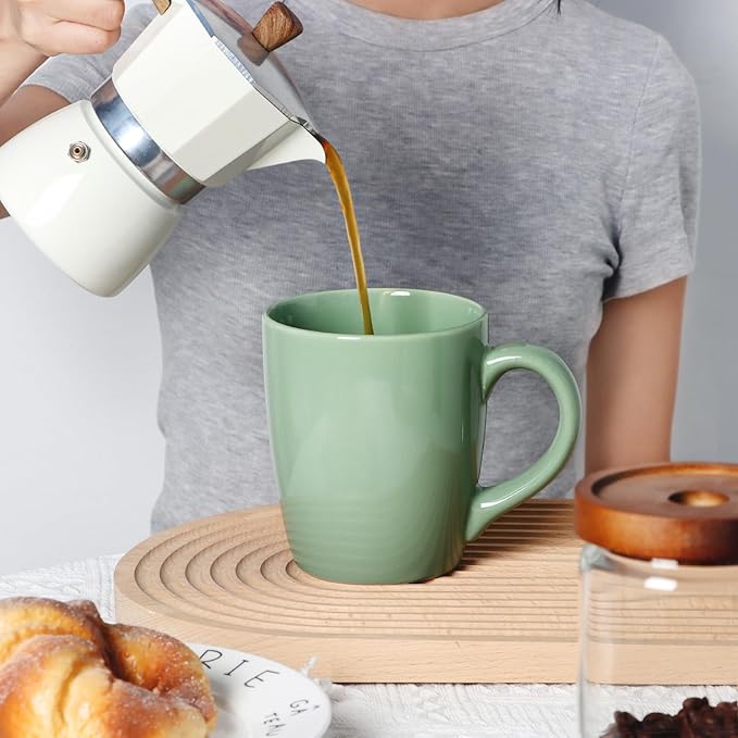 Smilatte 20 OZ Large Coffee Mug, Nice Ceramic Boss Tea Cup with Big Handle for Dad Men Women, Unique Style For Any Kitchen, Pure Green