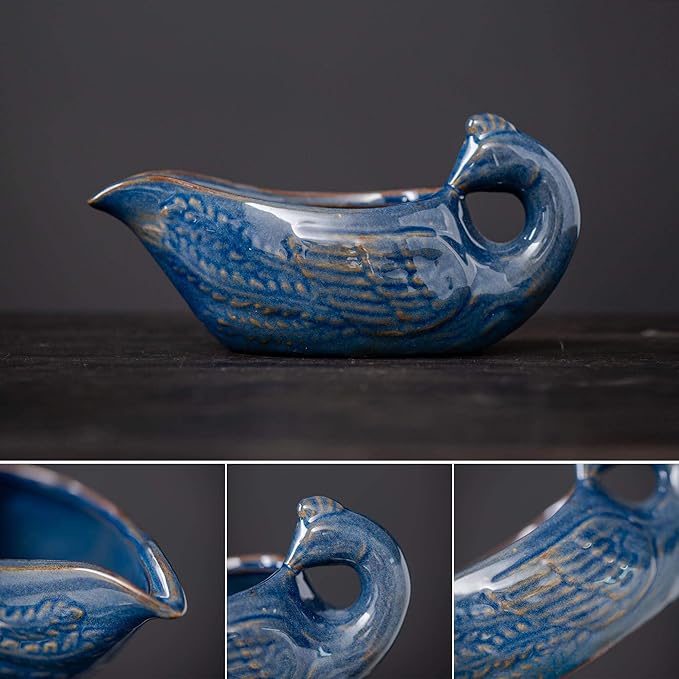 Ceramic Teapot with Infuser Semi Automatic Tea Set Magic Teapot with 8 cups Gradient Color (Blue Dragon- C)