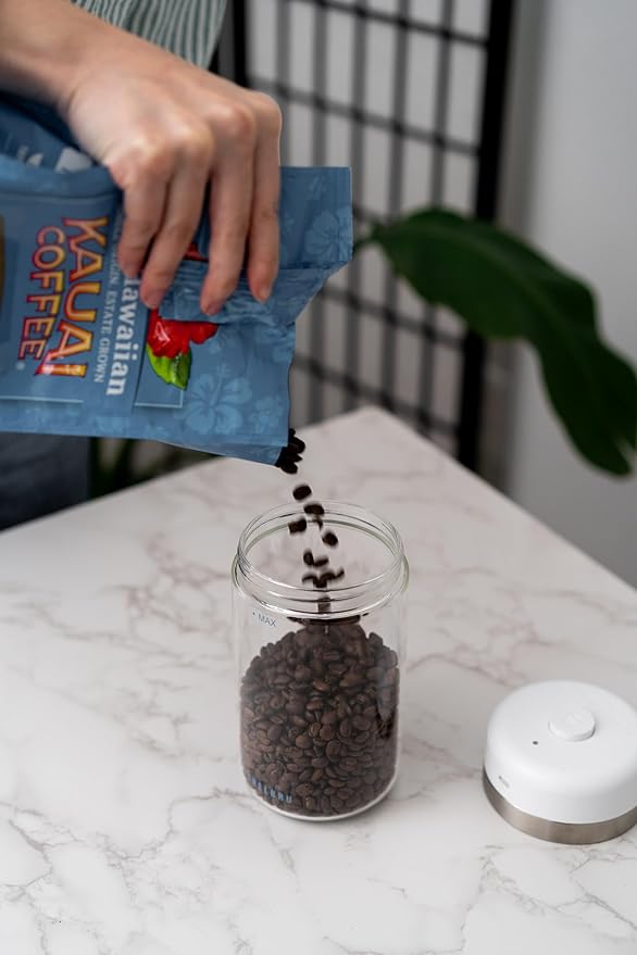 Next-Gen Smart Coffee Canister – Electric Vacuum Seal with Pressure Auto-Detection, Rechargeable Airtight Borosilicate Glass Container for Whole & Ground Beans, Ultimate Freshness Lock (10.5oz)