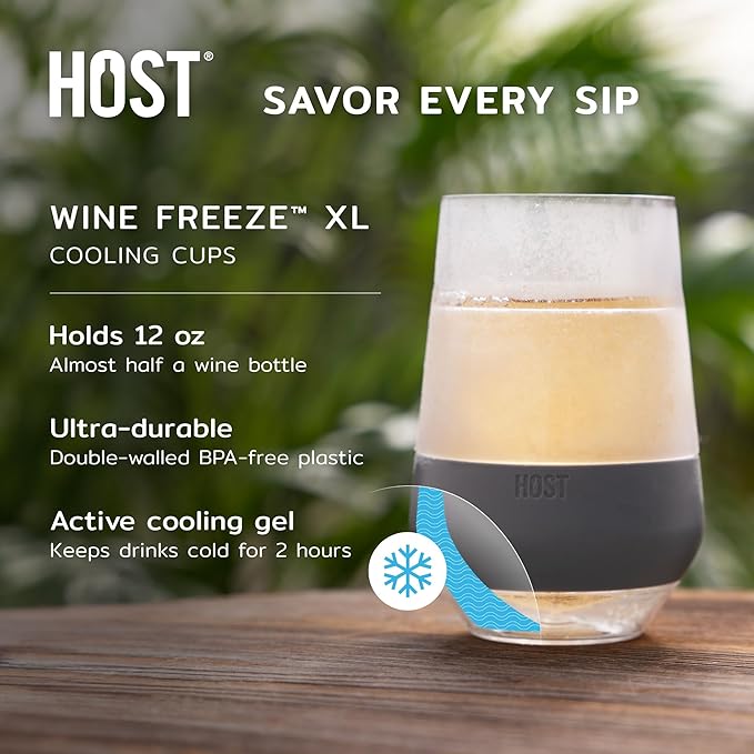 HOST Freeze XL Cooling Cup in Double Walled Insulated Freezable Drink Chilling Tumbler with Freezing Gel, 12 Ounces - Set of 4