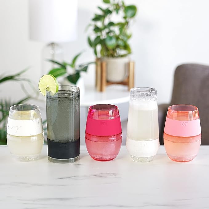 Host Freeze Champagne Flutes, Shatterproof Freezable Double Walled Stemless Sparkling Wine Glasses Drinking Set, Plastic Flutes for Mimosas and Champagne, Gifts for Wine Lovers, 9oz, Set of 4, Glitter