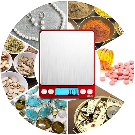 AMIR Upgraded Digital Kitchen Scale, 500g Mini Pocket Jewelry Scale, Cooking Food Scale with Back-Lit LCD Display, 2 Trays, 6 Units, Auto Off, Tare, Stainless Steel (Batteries Included)