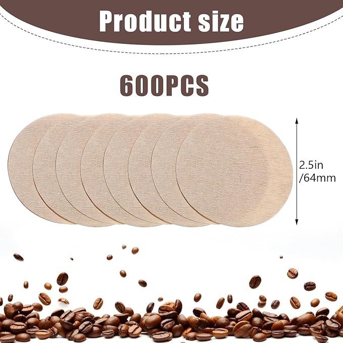 600 PCS Unbleached Coffee Filters, Replacement Round Coffee Filters, Disposable Paper Filters Compatible with Aerobie Aeropress Coffee Filter and Espresso Maker