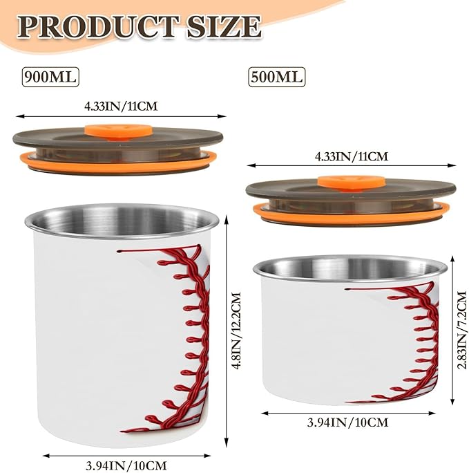 YETTASBIN Baseball Seam Airtight Food Storage Containers 500ml/19oz, Stainless Steel Coffee Canisters with Vacuum-Lock Lid for Kitchen Organization, Coffee Bean, Tea, Sugar, Flour
