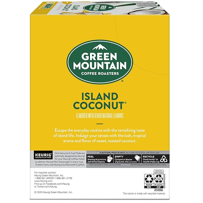 Green Mountain Coffee Roasters Island Coconut Keurig Single-Serve K-Cup Pods, Light Roast Coffee, 96 Count (4 Packs of 24)
