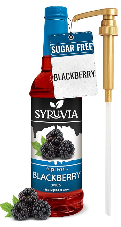 Syruvia Sugar-Free Blackberry Syrup, Flavored Syrup for Drinks, Cocktails, Lemonades, Iced Teas, and Desserts – 25.4 fl oz, With Pump