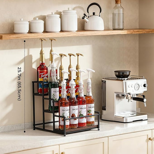 ICOHOT Coffee Syrup Rack Organizer, 3-Tier 12 Syrup Bottles Holder Stand for Coffee Bar, Liquor Bottle Display Shelf Bar Shelf Stand Countertop Rack for Syrup, Wine, Spice