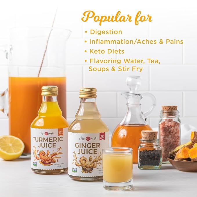 The Ginger People Ginger & Turmeric Juice Set | Digestion + Anti-Inflammatory | 8 Fl Oz (Pack of 2)