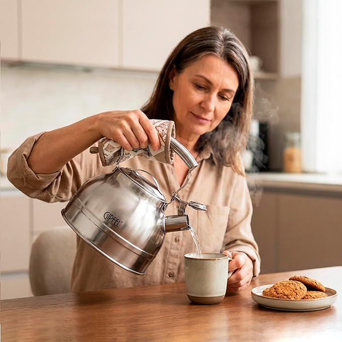 GIPFEL INTERNATIONAL Whistling Tea Kettle Stovetop - Food Grade Stainless Steel Teapot for Stove Top with Ergonomic Handle for Gas, Induction, Electric Stovetops 2.3 Quart