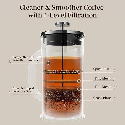 Veken French Press Coffee Maker, Heat Resistant Thickened Borosilicate Glass,Stainless Steel Brewer,Single Serve Small Pot, Cold Brew Cafetera Teapot for Kitchen Travel Camping, 21oz 0.6 L,Dark Pewter