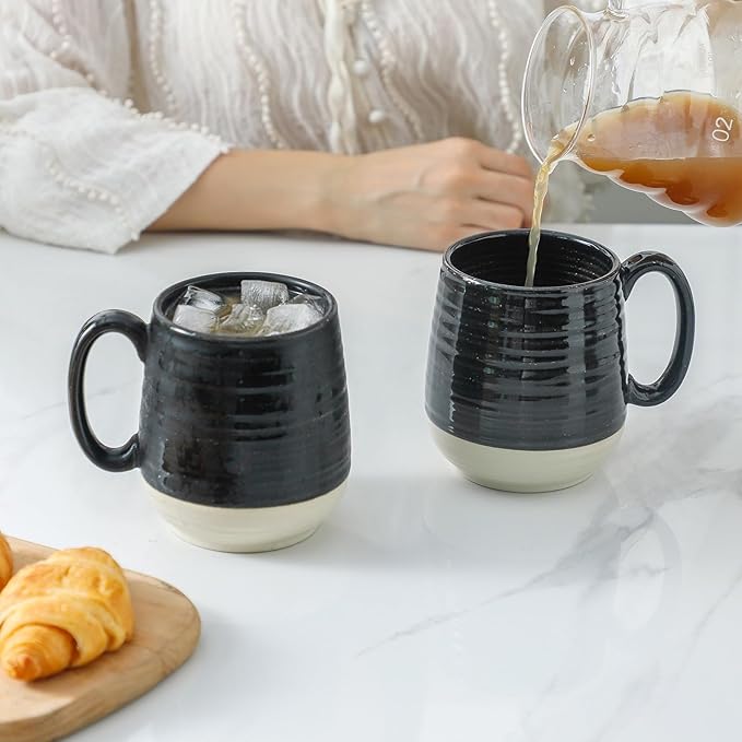 Hasense Coffee Mugs Set of 2, 20 oz Coffee Cups Ceramic, Big Tea Cup with Comfortable Handle, Black Coffee Mug Set for Office and Home, Ideal for Latte Soup Tea Mike, Dishwasher Microwave Safe