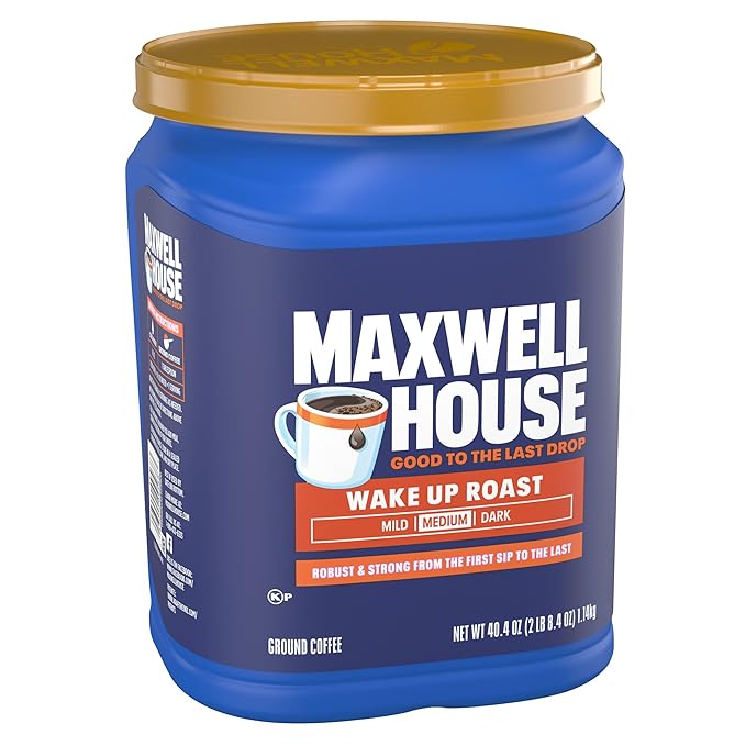 Maxwell House Ground Coffee, Kosher, 1 Canister, for Mornings and Afternoon Pick-Me-Ups, Wake Up Roast, Medium Roast, 40.4 oz