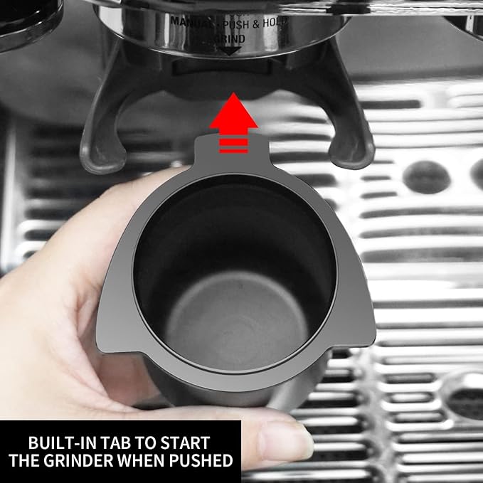 54mm Espresso Dosing Cup for Portafilter, Matte Black Grounds Cup with Grinder-Activating Ring, Easy Transfer & Less Mess, Compatible with 54mm Breville Portafilters