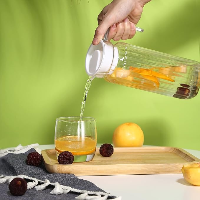 Acrylic Pitcher 37 oz, OEH Unbreakable Clear Plastic Pitcher with Lid, BPA-Free, Heat-Resistant Small Plastic Water Pitcher for Tea, Sangria, Lemonade, Juice, Milk, Stripe