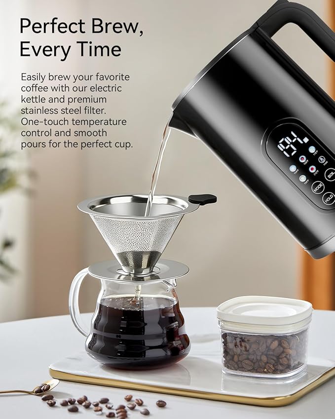 Electric Kettle with Temperature Control, 1.7L Stainless Steel Hot Water Kettle, 5 Presets, Keep Warm & Fast Boil, Matt Black with Stainless Steel Filter