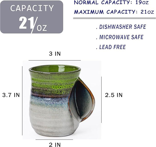 Mkour 21oz Large Ceramic Coffee Mugs, Handmade Tea Cups with Comfortable Handle for Office and Home, Microwave and Dishwasher Safe (Light Green)