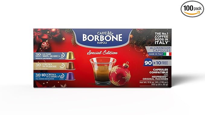Caffè Borbone Limited Edition Holiday Variety Pack Aluminum Capsules Compatible with Nespresso Original Machines, 100 Count