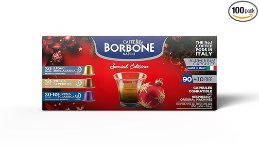 Caffè Borbone Limited Edition Holiday Variety Pack Aluminum Capsules Compatible with Nespresso Original Machines, 100 Count