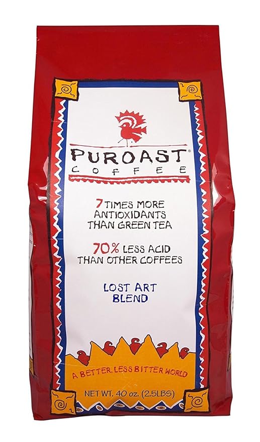 Puroast Low Acid Coffee Whole Bean | Lost Art Whole Bean | Medium Roast | High Antioxidants & High pH |No Bitter Aftertaste | Reduced Heartburn & GERD | Suitable for Cold Brew - 2.2 LB