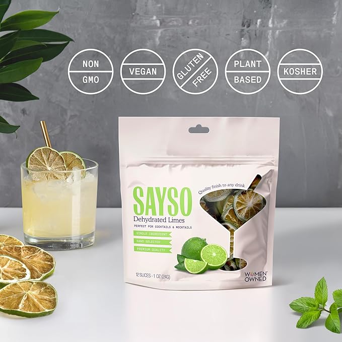 SAYSO Dehydrated Limes | Dried Fruit Slices for Cocktail or Mocktail Garnish for Drinks | Premium Quality Citrus | Single Ingredient, Hand Selected, 12 Slices