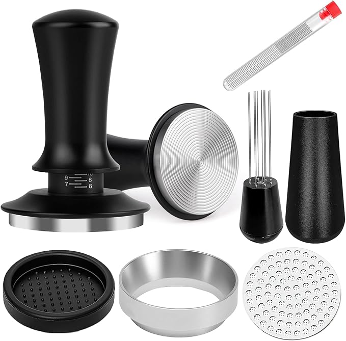 58mm Espresso Accessories Kit, Spring Loaded Calibrated Tamper, WDT Tool, Puck Screen and Dosing Funnel Set Fits Delonghi 58 mm Espresso Coffee Machines and Portafilter, Professional Barista Tools