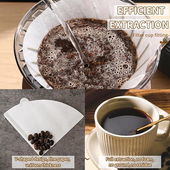 FsLvniu Coffee Filters, Size 02 White Cone Filters, 200 Count Disposable Natural Paper Filters 2-4 Cup for Pour Over and Drip Coffee Maker