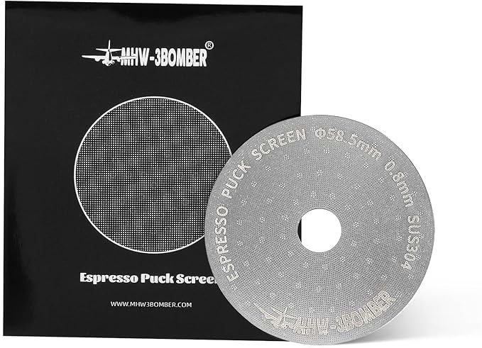 MHW-3BOMBER 58.5mm Espresso Puck Screen with Round Hole Metal Espresso Filter 0.8mm Thickness Coffee Filter for La Marzocco/Gaggia FG5586