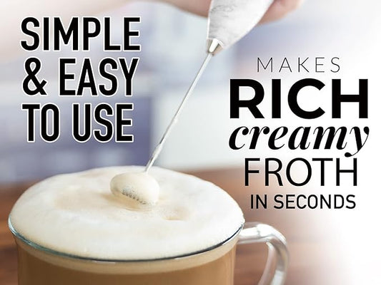 PRO MILK FROTHER WAND - ULTRA HIGH SPEED HANDHELD FROTHER - UPGRADED STAND - Powerful Handheld Mixer with Infinite Uses - Super Instant Electric Foam Maker with Stainless Steel Whisk (Quartz)