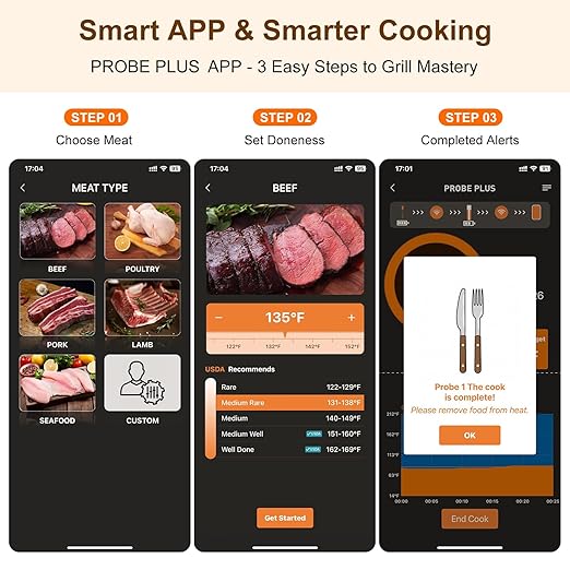 Newise Wireless Meat Thermometer Digital with 2 Probes, Long Range Bluetooth Food Thermometer with Smart APP Alerts for Cooking, Grill, AirFryer, Perfect for BBQ Chicken Turkey
