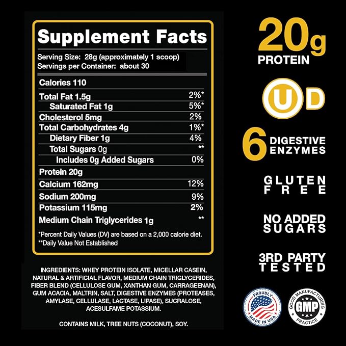 Devotion Nutrition Protein Powder Buttery Blend – 20g Whey Isolate & Casein Protein Blend – No Added Sugar, Low Carb, Gluten-Free, Keto-Friendly, 1g MCT, Kosher – 2lb Pouch