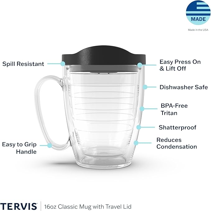 Tervis Clear & Colorful Lidded Made in USA Double Walled Insulated Tumbler Travel Cup Keeps Drinks Cold & Hot, 16oz Mug, Navy Lid
