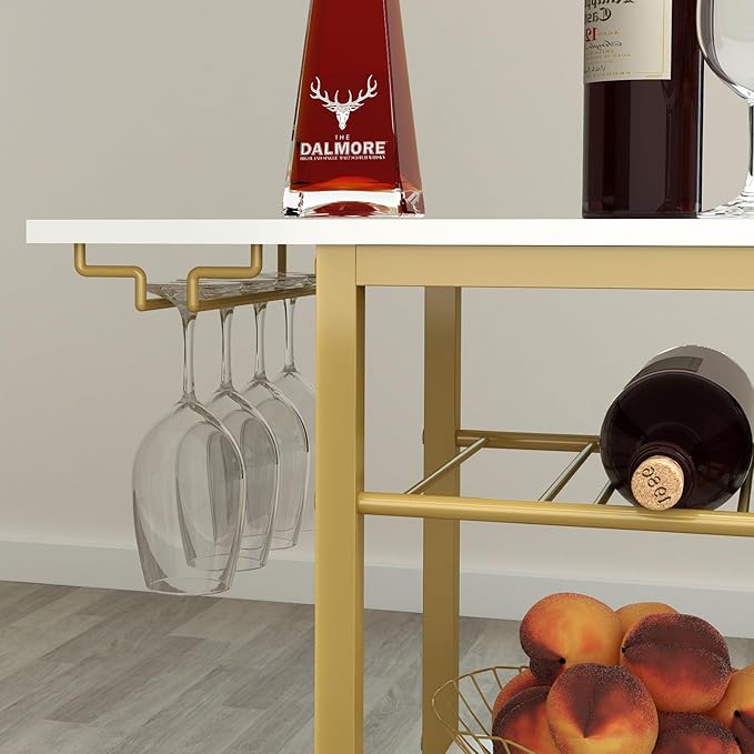 LAATOOREE Bar Cart, Home Bar Serving Cart, 4 Tier Mobile Drink Beverage Cart, Rolling Kitchen Shelf with Wine and Glass Holder, for Dinning Room, Living Room, Kitchen