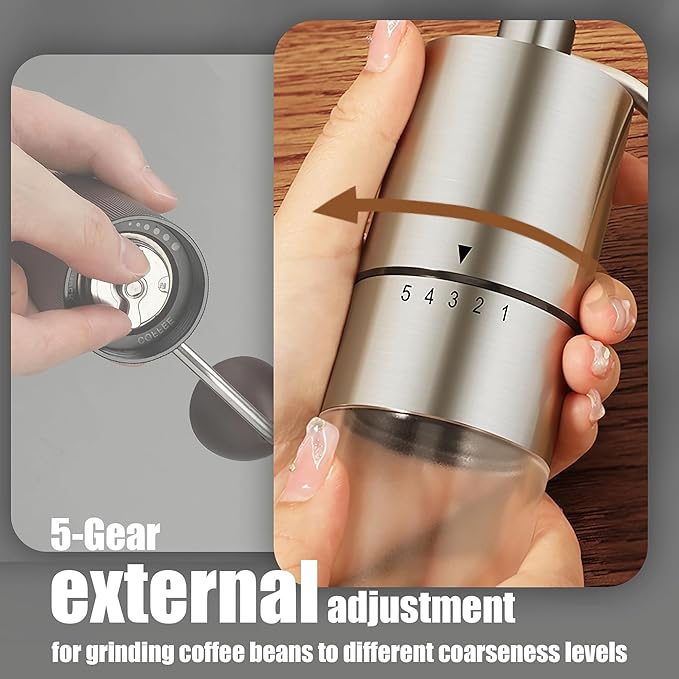 Portable Manual Coffee Grinder - Ceramic Conical Burr with 5 Adjustable Settings for Grinding, Perfect for Espresso Enthusiasts at Home, Office, or Camping