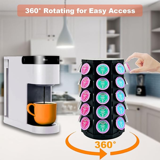 K Cup Coffee Pod Holder Storage Carousel Organizer Stand Compatible with 40 K-Cup Pods (Plastic)