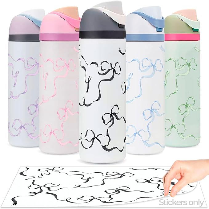 Bows Stickers for Custom Owala Accessories - Cute Tumbler Decals, Fits 24oz Urban Outfitters Owala Bottles (Ocean Breeze Bow, Black)