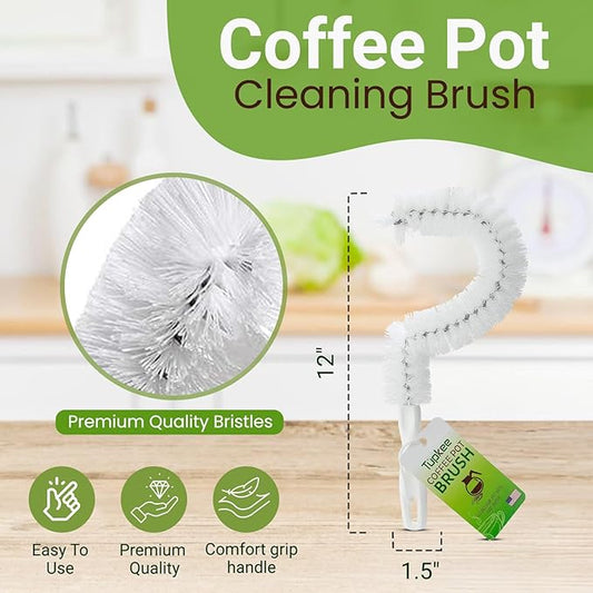 Tupkee Coffee Pot Cleaning Brush – Non Scratching, Long Lasting Bristles, Curved Coffee Decanter Cleaning Brush - Great for Offices and Restaurants