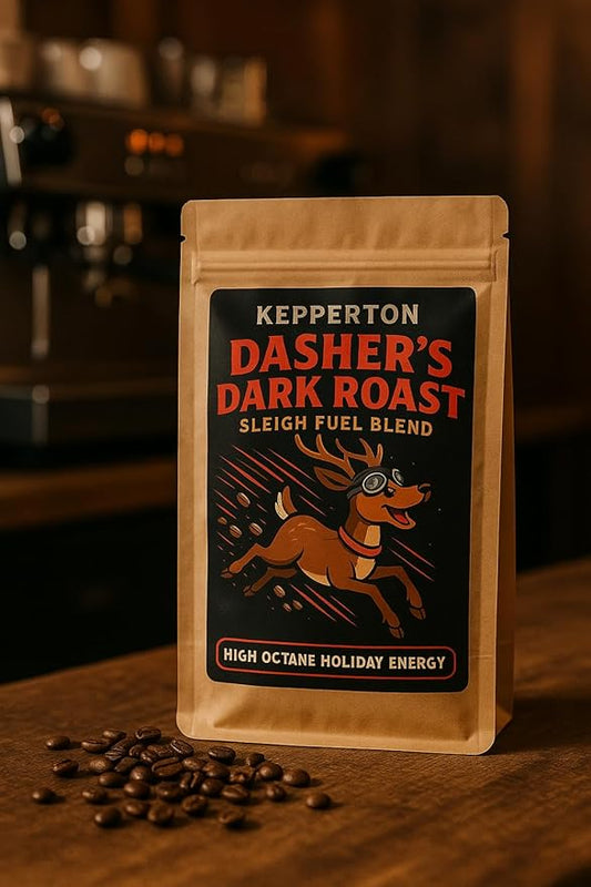Kepperton Dasher’s Dark Roast Coffee Funny Holiday Coffee Gift, Sleigh Fuel Blend for Coffee Lovers and Reindeer Fans Teacher Stocking Stuffer Reindeer Stuff