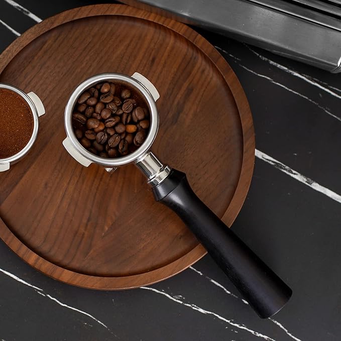 58mm Espresso Double Spouts Portafilter with 2 Ear | Fits E61 | Flair/Rocket/Sanremo/Expobar etc. | Stainless Steel Basket and Solid Wood Handle | Espresso Accessories