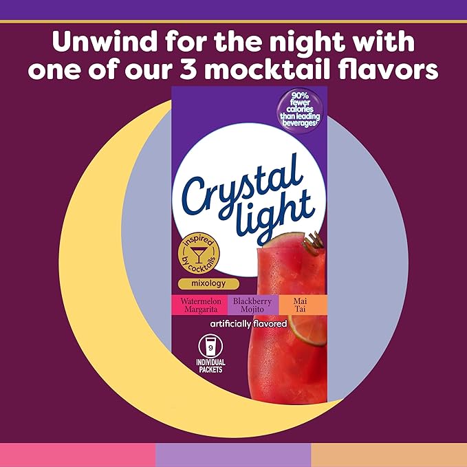 Crystal Light Mixology Drink Mix Variety Pack, 9 Packets, for Convenient On-the-Go Flavorful Hydration, Artificially Flavored Watermelon Margarita, Blackberry Mojito, Mai Tai, Zero Sugar, 1.17 oz