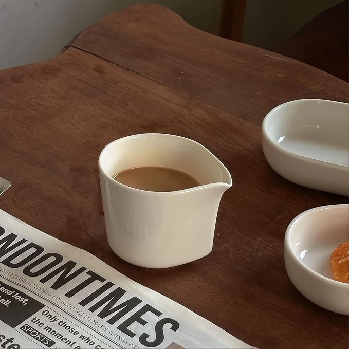 Ceramic Mini Creamer Pitcher Set for Tea, Coffee, Milk, Porcelain White Sauce Dispensers, 4 oz Pouring Jugs, 2 Pieces (2)